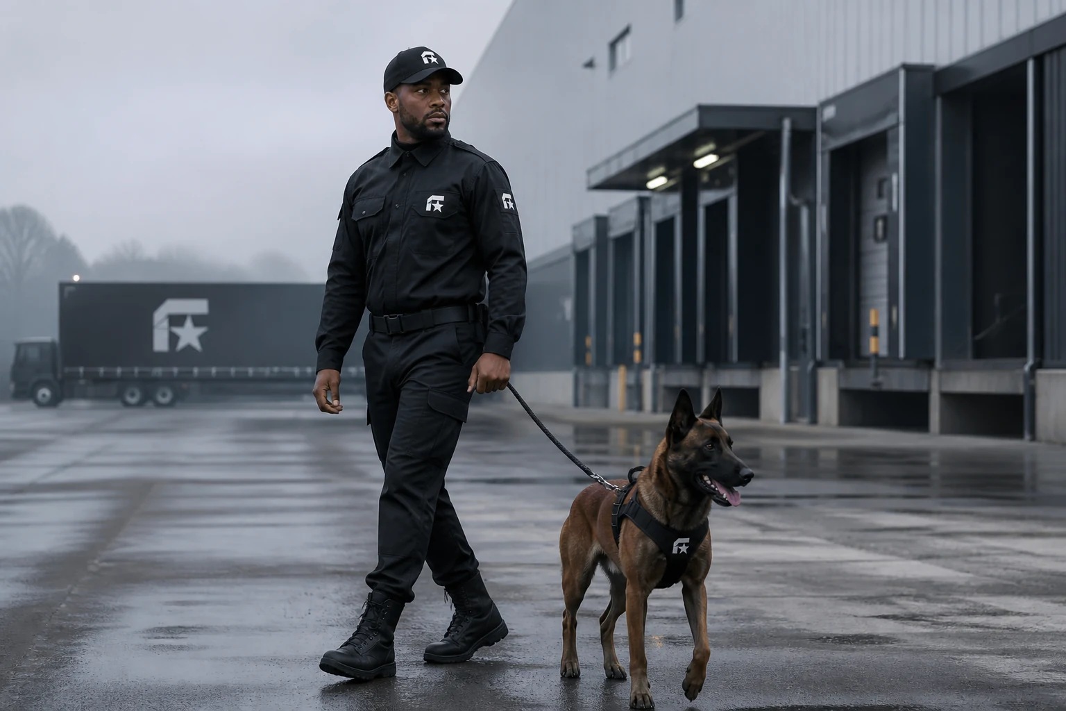 Maître-chien et son partenaire canin Falcon Security